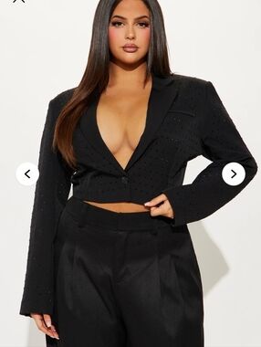 Fashion Nova Black Cropped Blazer with Subtle Stud Detailing